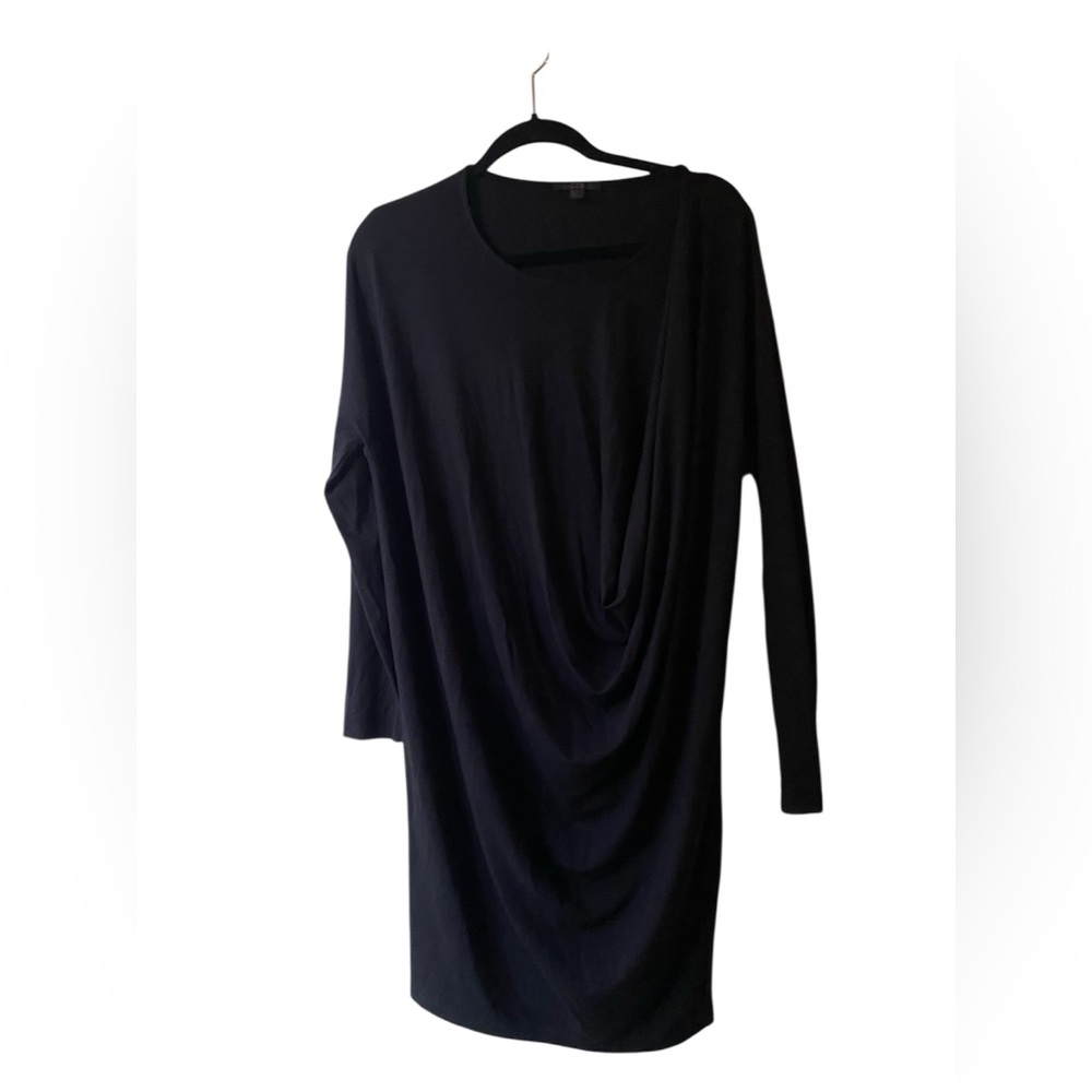 NWOT COS Draped Black Midi Long Sleeve Dress Stretch Jersey Cotton Detail S